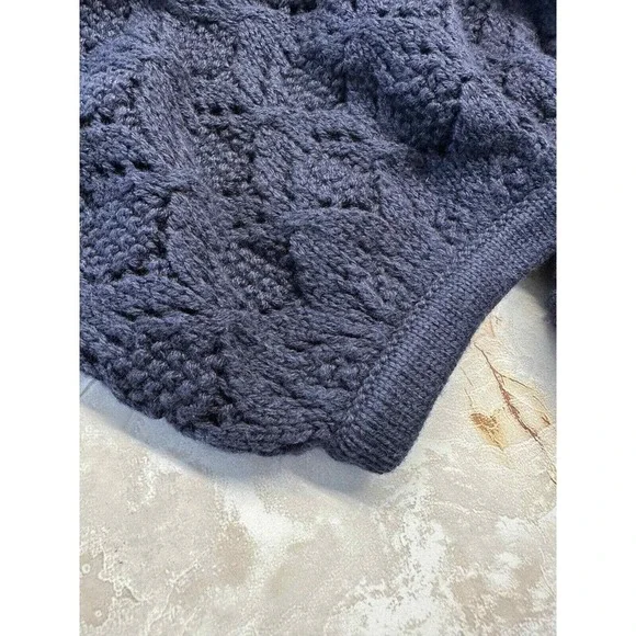 Ann Taylor XS knit top navy square collar cotton blend eyelet New! - Picture 5 of 7